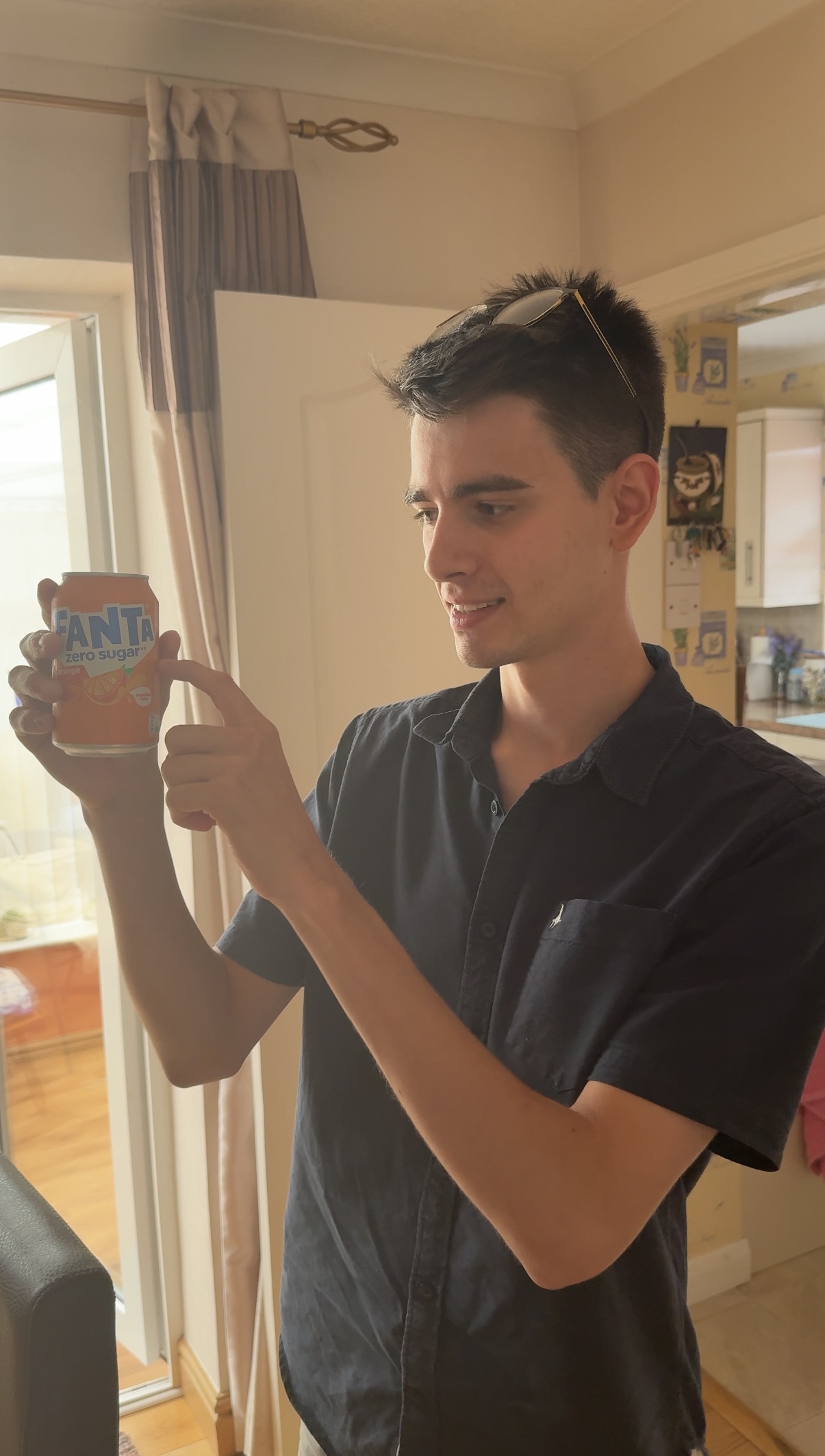 Johnny pointing at Fanta - demonstrating the reality of food choices with diabetes